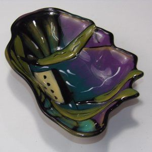 Vintage Clay Art C.A. Hand Painted Landscape Ceramic Nut Candy Serving Bowl VGC